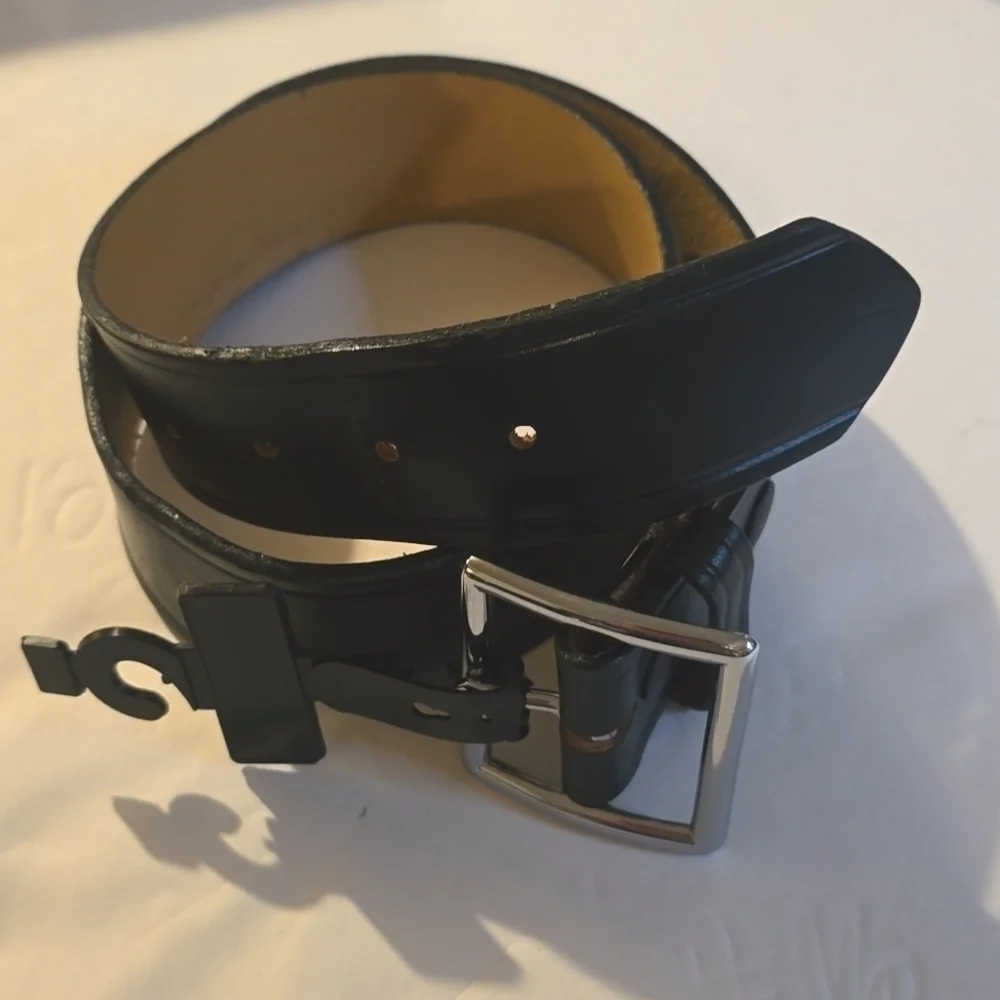 Mens Black leather Government Belt Silver Buckle Sz.L/XL